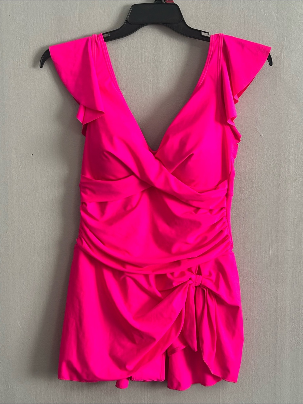 Bright Hot Pink Flutter Sleeve Wrap Romper/Swimsuit